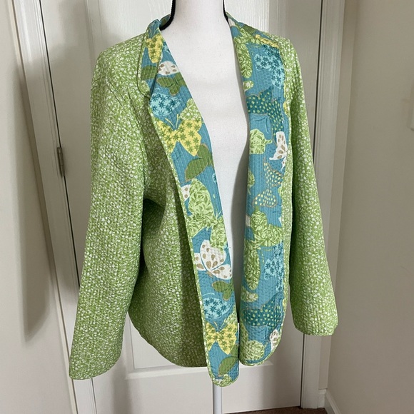 Reversible Light Weight Jacket 2x Butterflies Floral Green White Blue Plus - Picture 12 of 16
